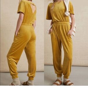 Anthropologie Saturday Sunday Linda Velvet Jumpsuit Yellow